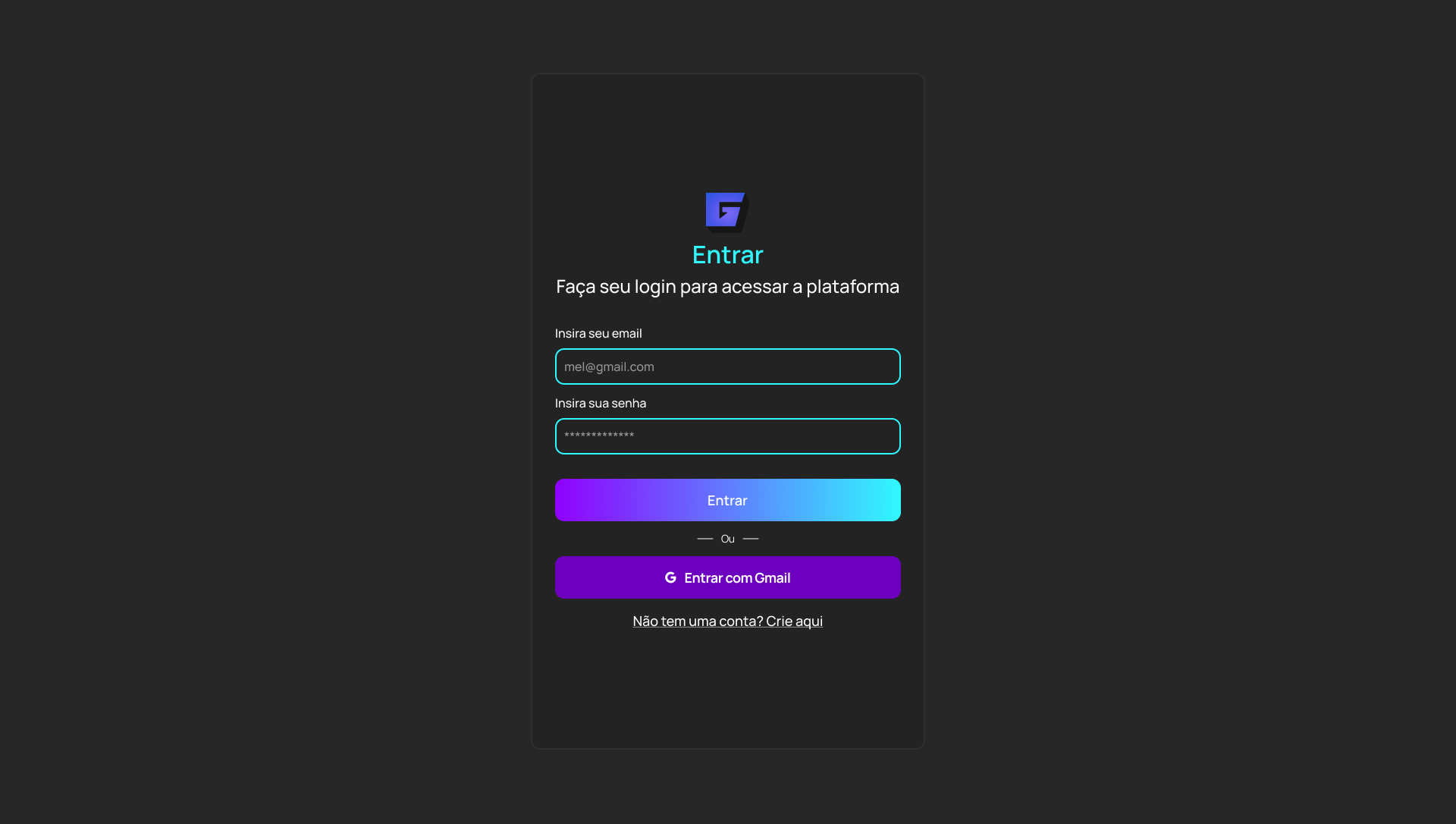 imagem da tela login do projeto Game Review